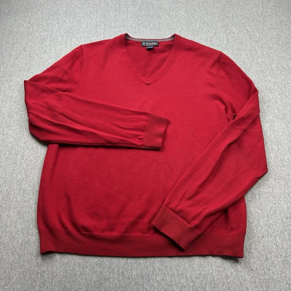 Brooks Brothers‎ Merino Wool Blend Mens Large Red VNeck Sweater Long Sleeve